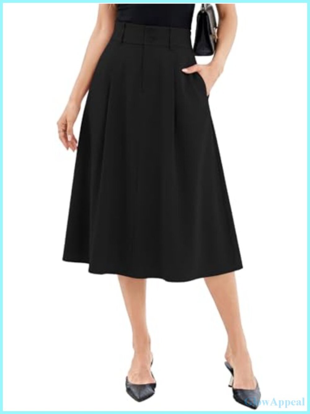 Pleated A-Line Midi Skirt High Waist Office Wear to Work